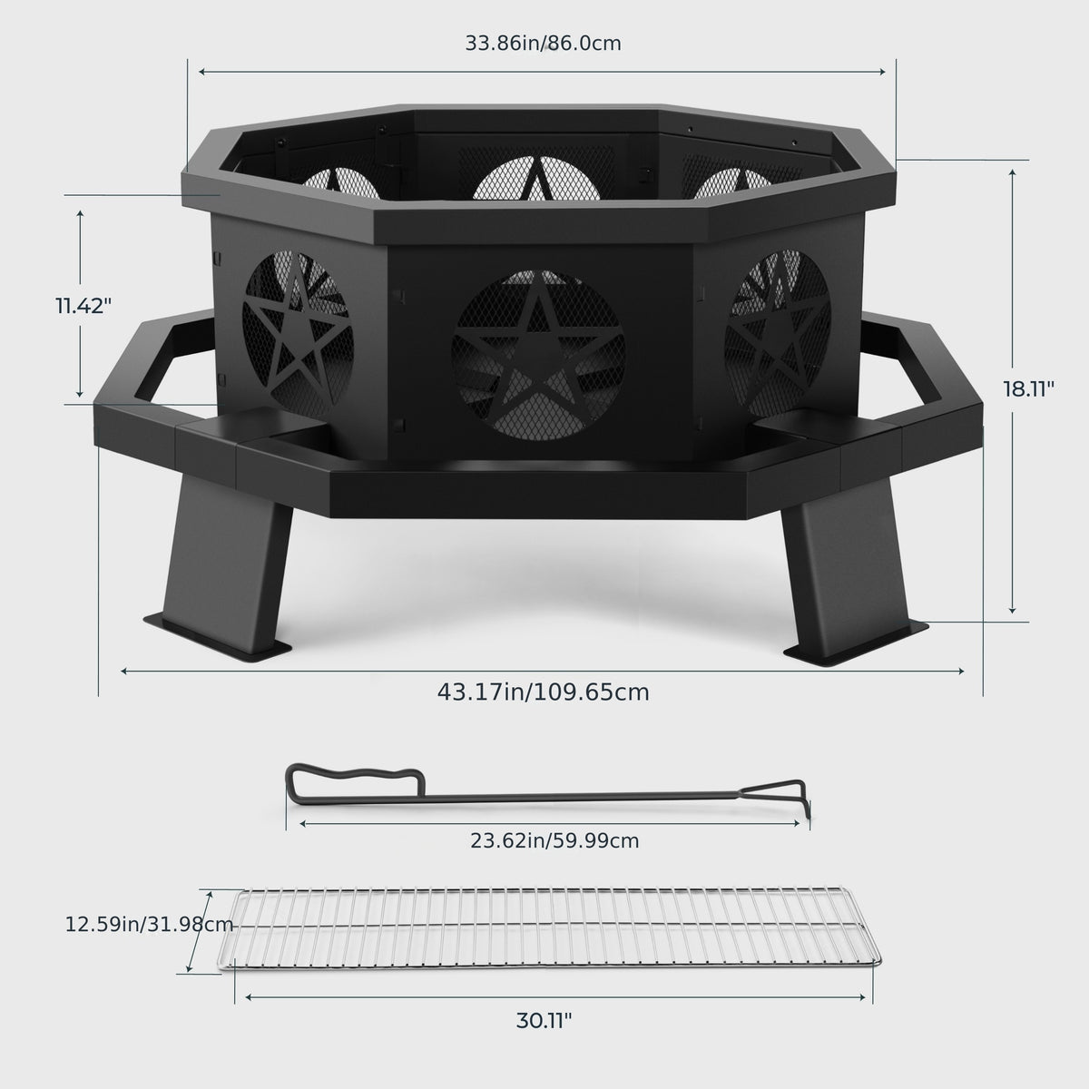 43 inch Fire Pit, Outdoor Fire Pits with Cooking Grill