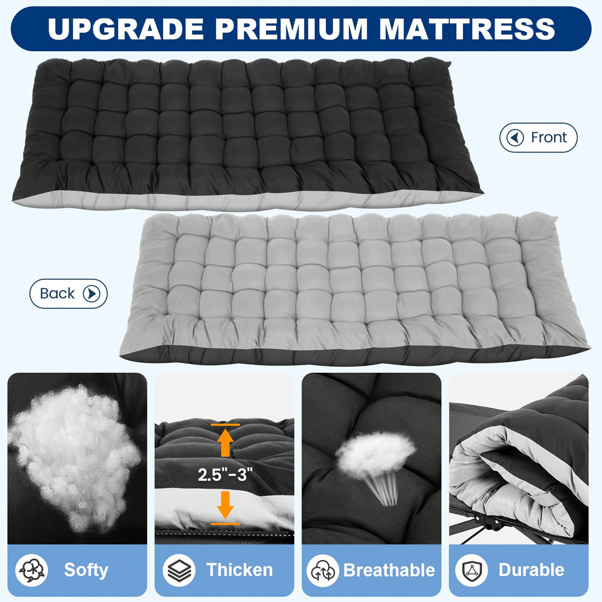 Camping Sleeping Cots with cotton-padded/Velvet Mattress, 900lbs