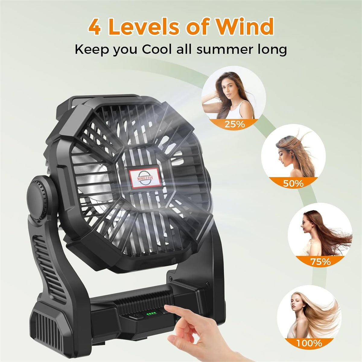 58H Long-Lasting Rechargeable Camping Fan with LED Lantern