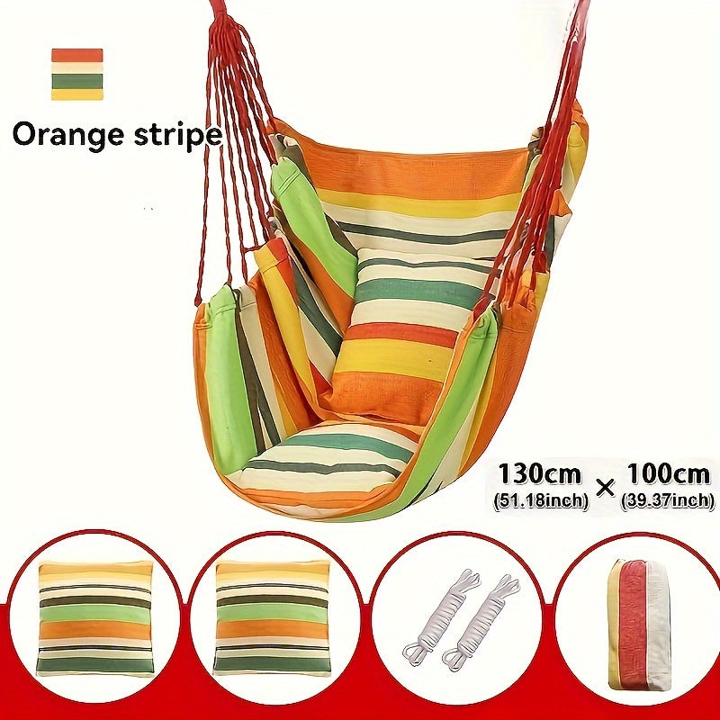 Deluxe Outdoor Hammock Chair - Soft Canvas Leisure Swing with Plush Pillow and Cushion