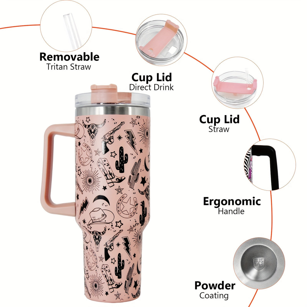 40oz Creative Straw Tumbler  Stainless Steel Handle