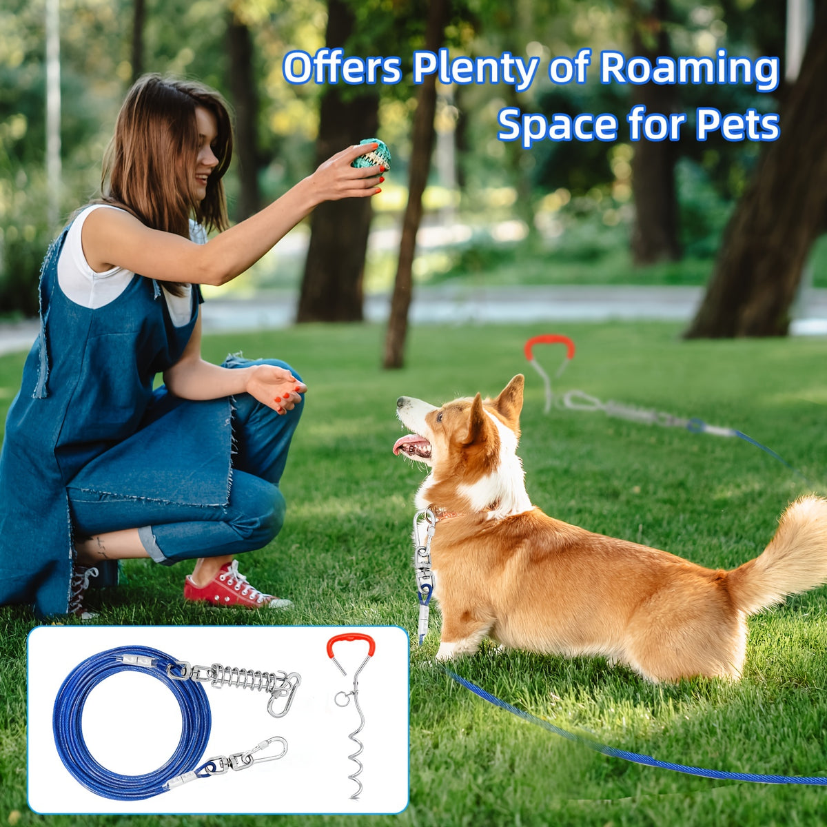 Heavy-Duty Dog Tie Out Cable with Spiral Stake - 10ft to 50ft