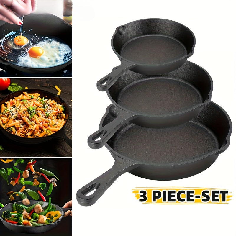 3pcs Cast Iron Cookware Set, Heavy-Duty Non-Stick