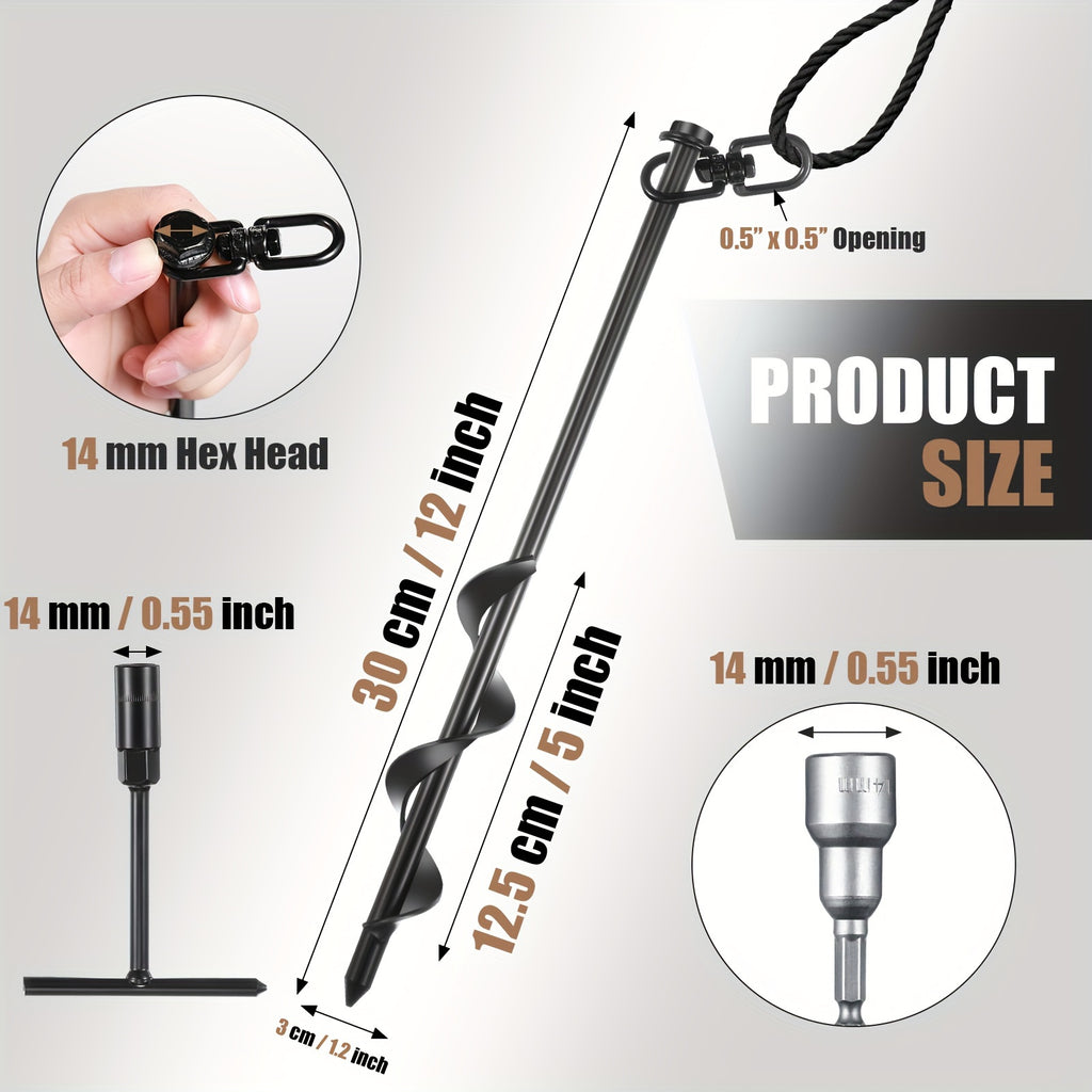 12 Inch Tent Stakes Heavy Duty - Screw in Ground Anchors