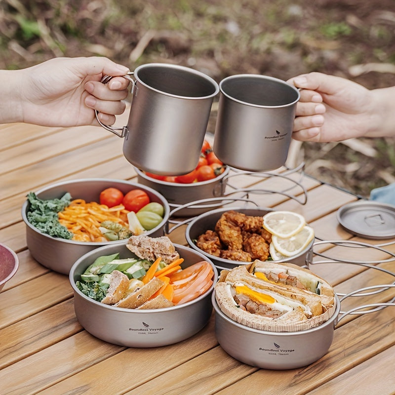 5pcs/set, Titanium Bowl And Pot Set, Foldable