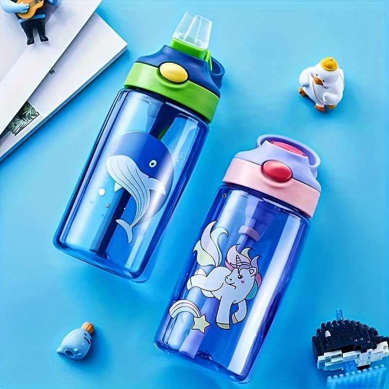 16oz Cute Cartoon Water Bottle With Straw