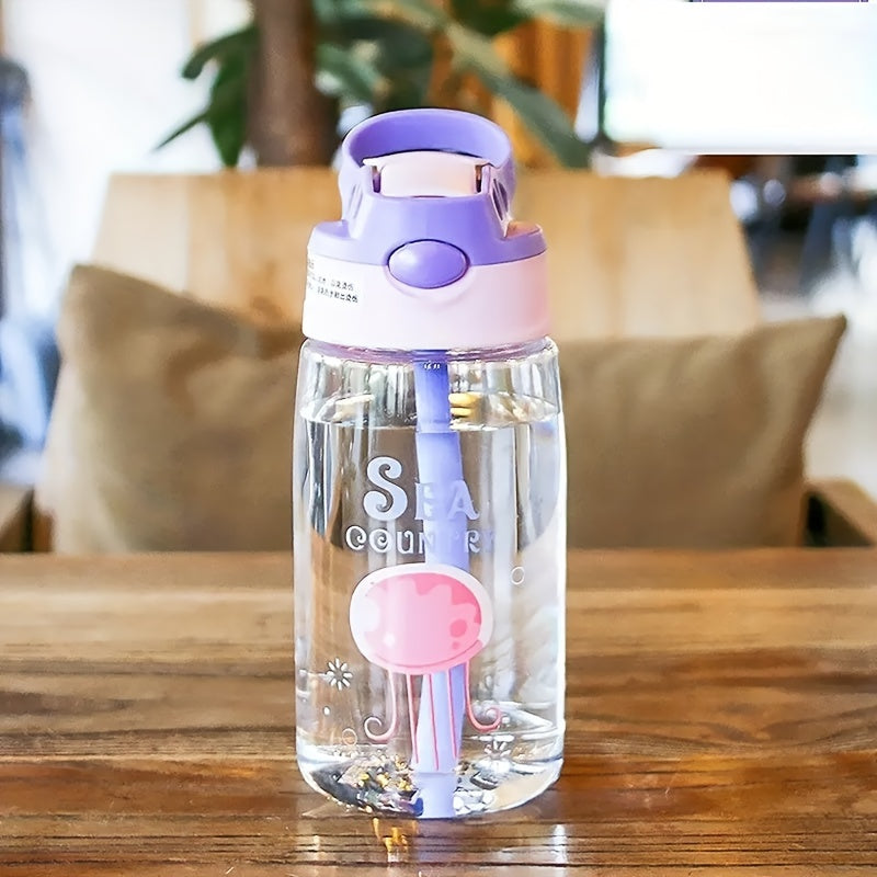 16oz Cute Cartoon Water Bottle With Straw