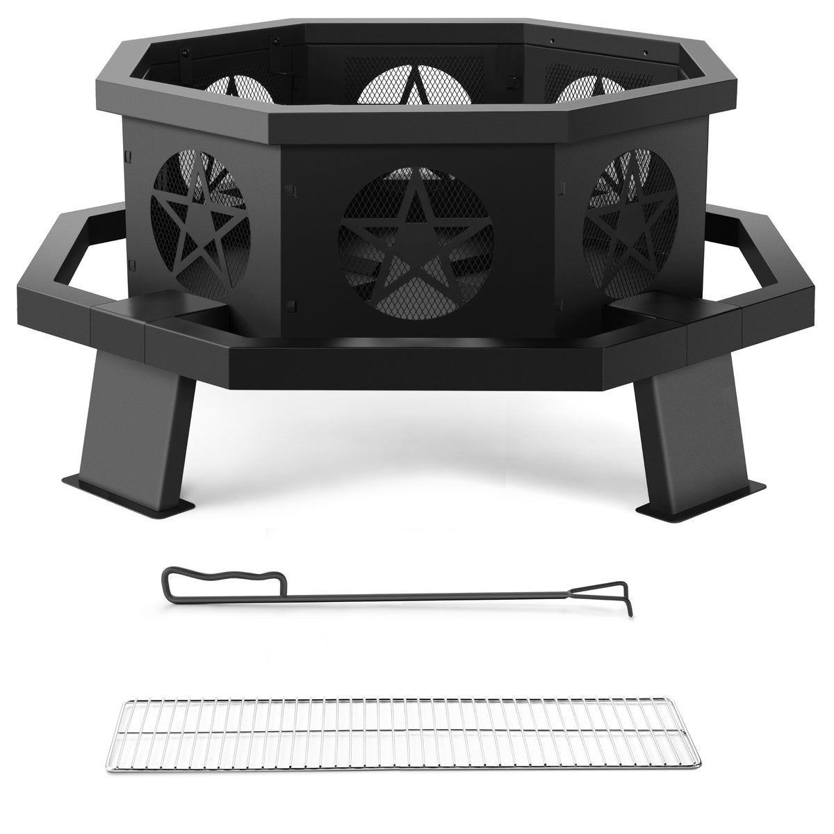 43 inch Fire Pit, Outdoor Fire Pits with Cooking Grill