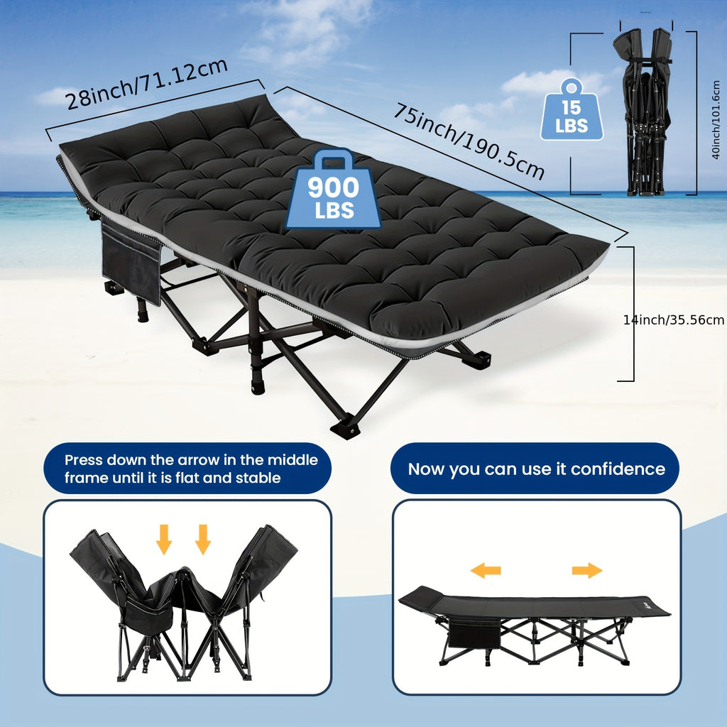 Camping Sleeping Cots with cotton-padded/Velvet Mattress, 900lbs