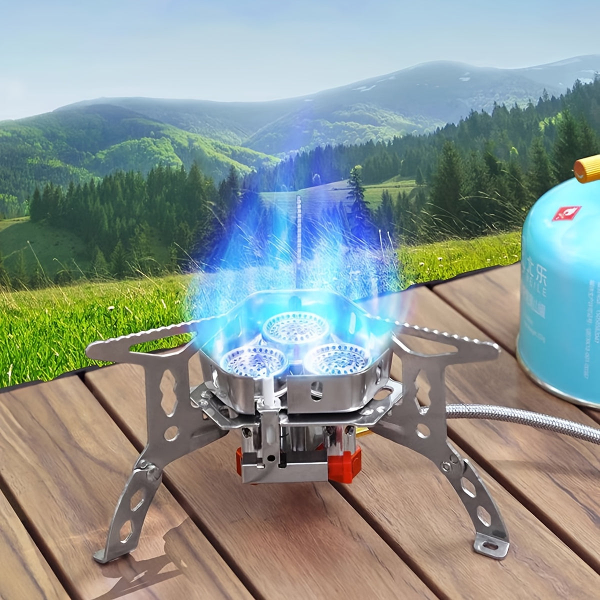 3500W/6800W Portable Folding Gas Stove With Fuel Tank, Electric Ignition, Carry Case