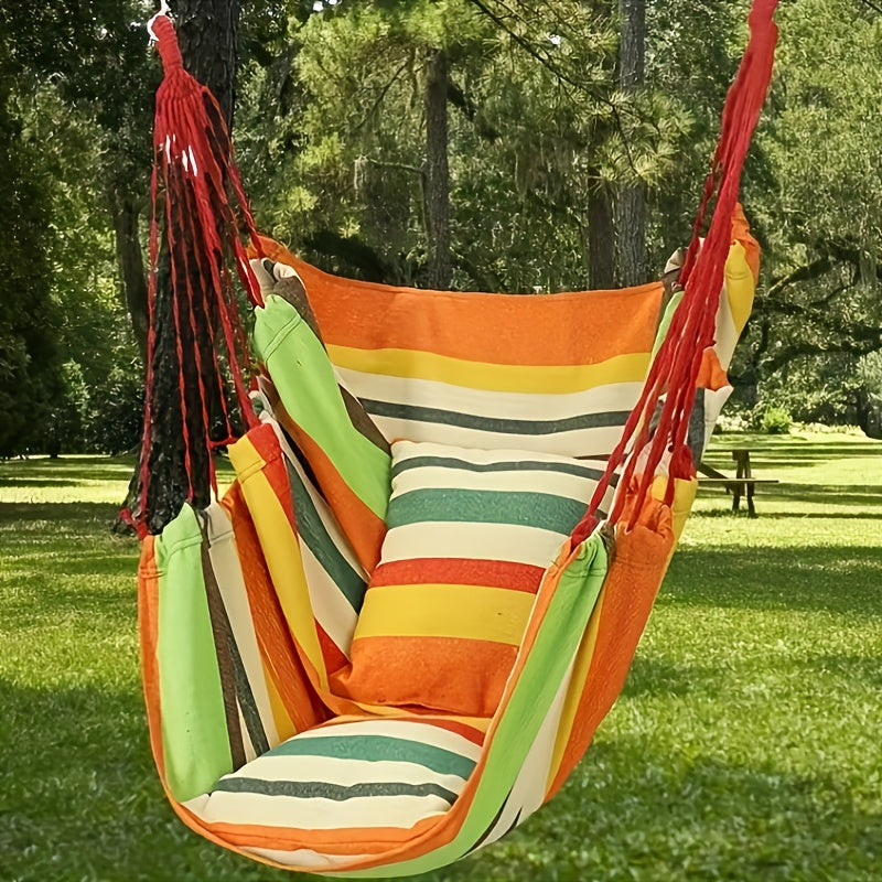 Deluxe Outdoor Hammock Chair - Soft Canvas Leisure Swing with Plush Pillow and Cushion