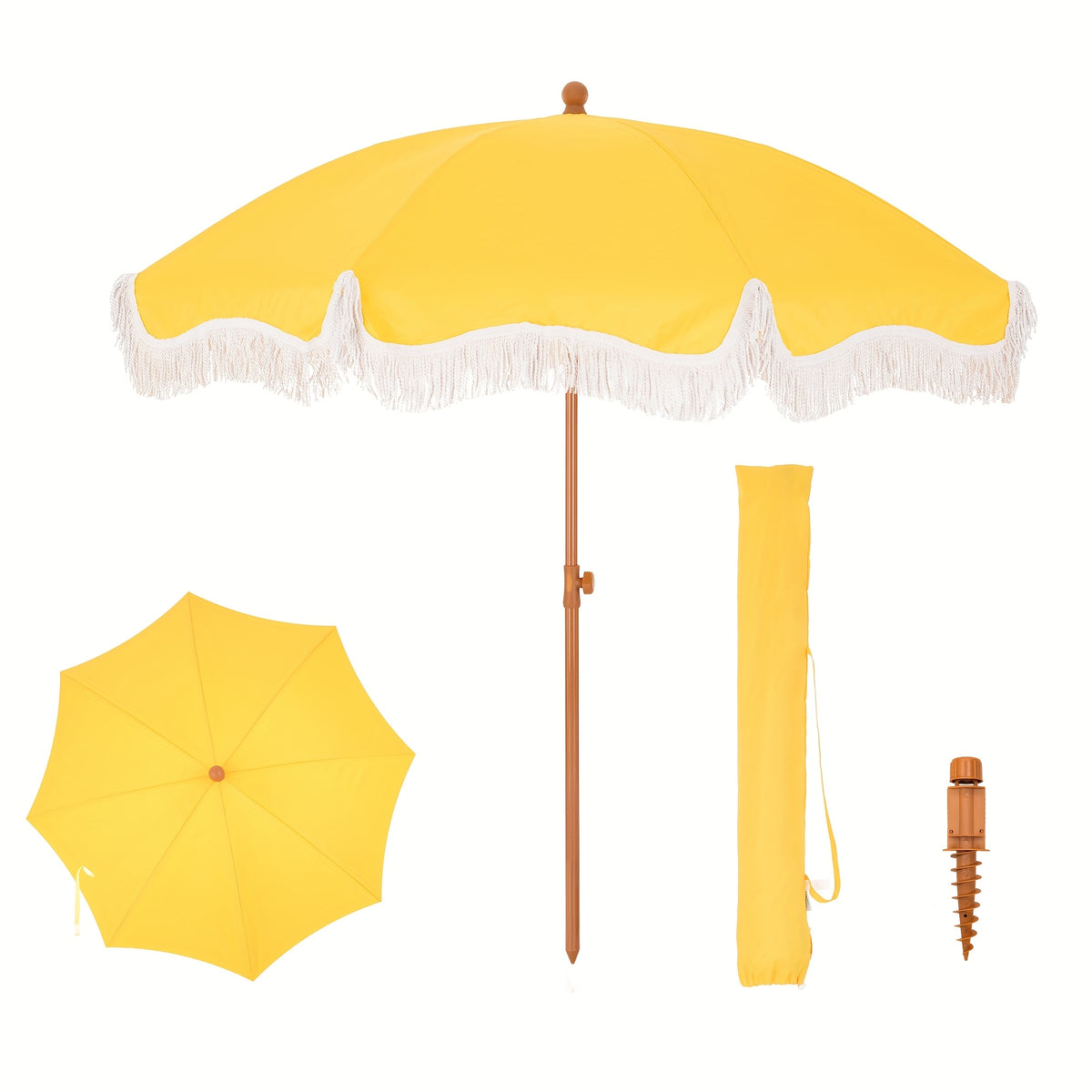 7ft UV 50+ Fringe Beach Umbrella - White Carry Bag Included