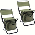 2pcs Small Folding Fishing Chair With Cooler Bag, Supports 220lbs (Green)