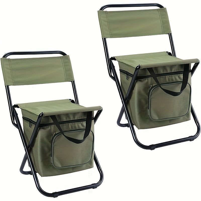 2pcs Small Folding Fishing Chair With Cooler Bag, Supports 220lbs (Green)
