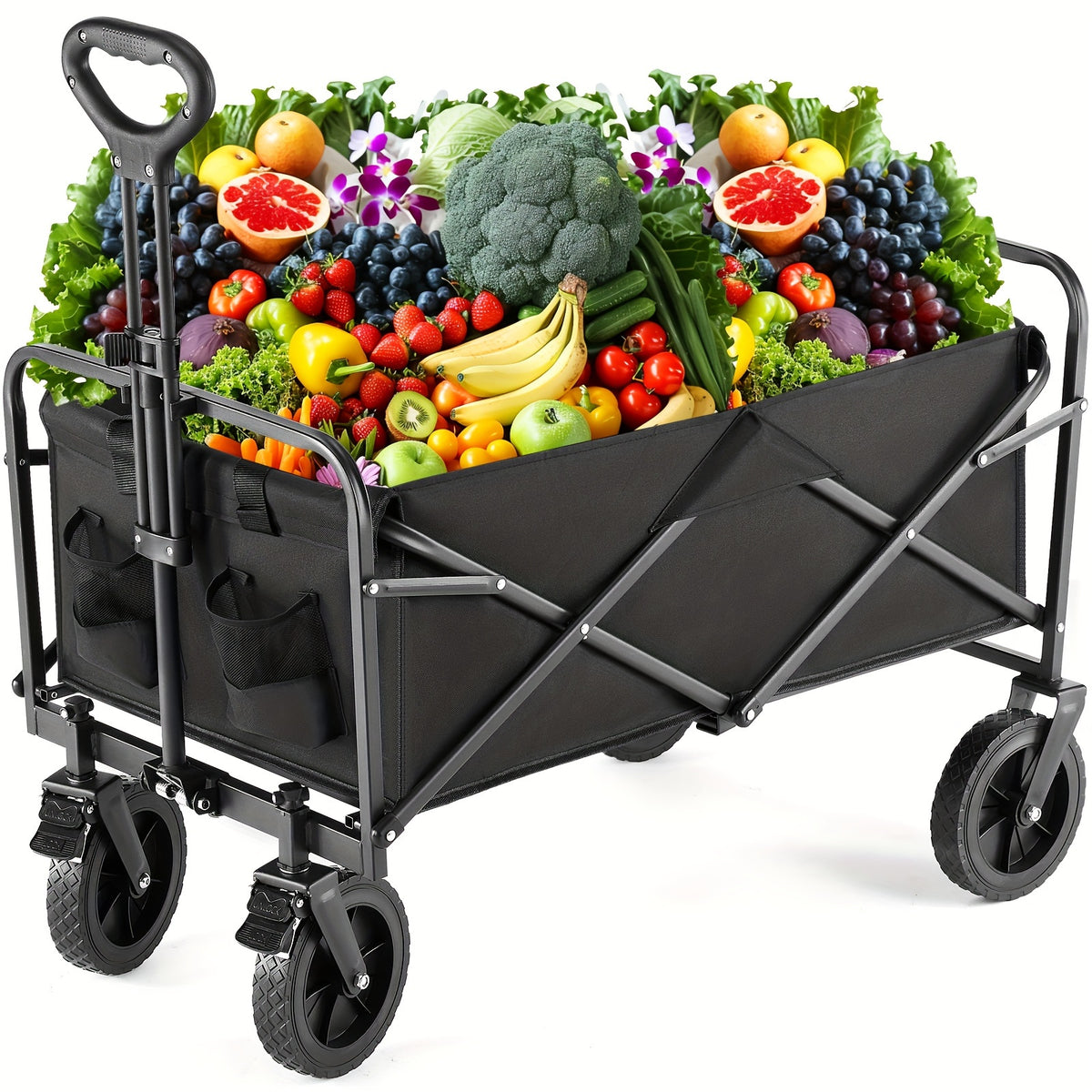 Collapsible Foldable Wagon Cart, Shopping, Camping with Big All-Terrain Wheels
