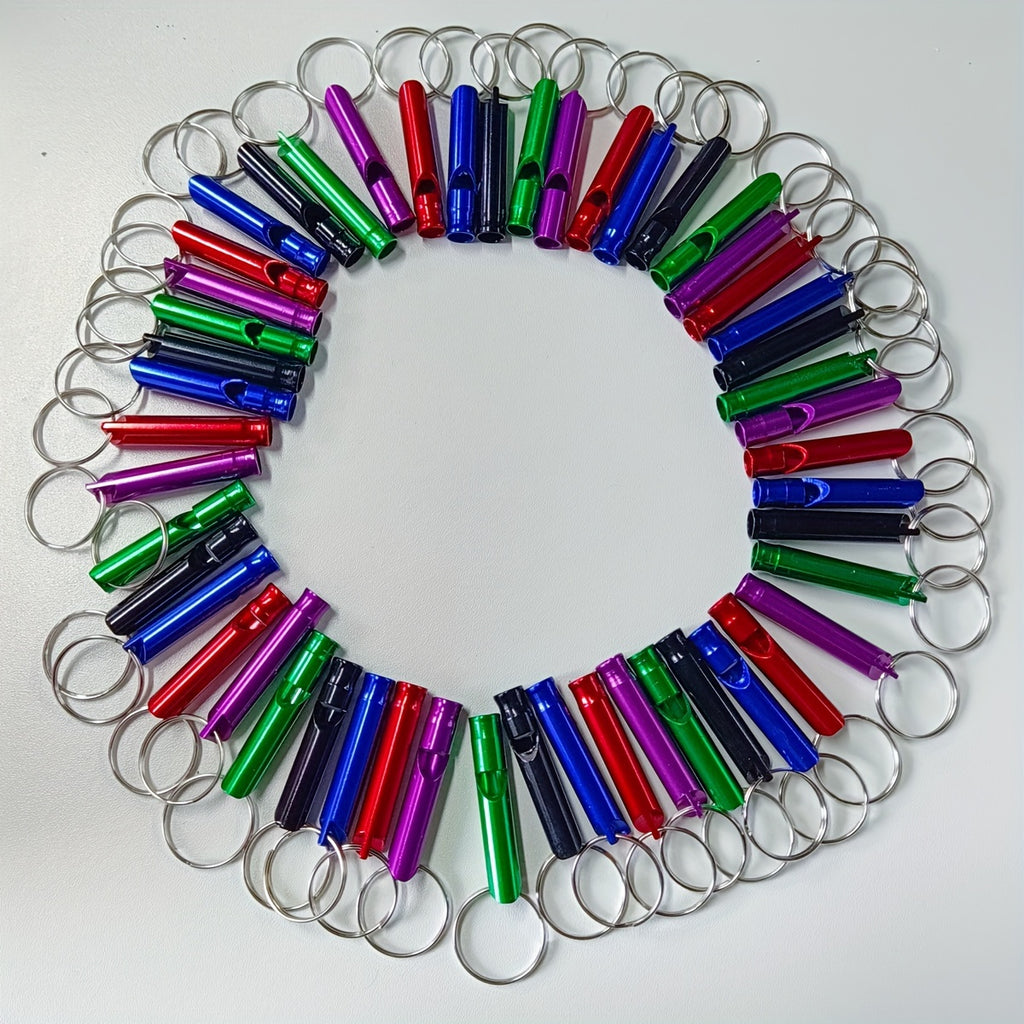 50-Pack Colorful Aluminum Alloy Emergency Whistles with Keychain
