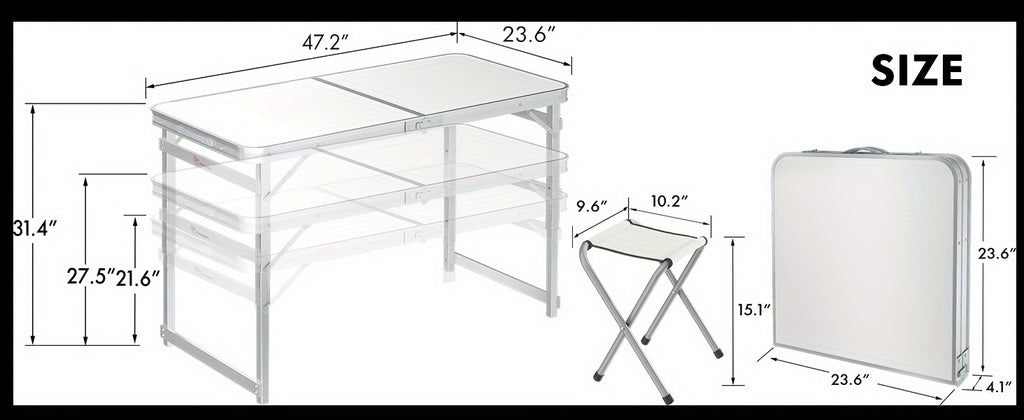 4-Person Portable Folding Picnic Table Set - Aluminum, Lightweight, Height Adjustable