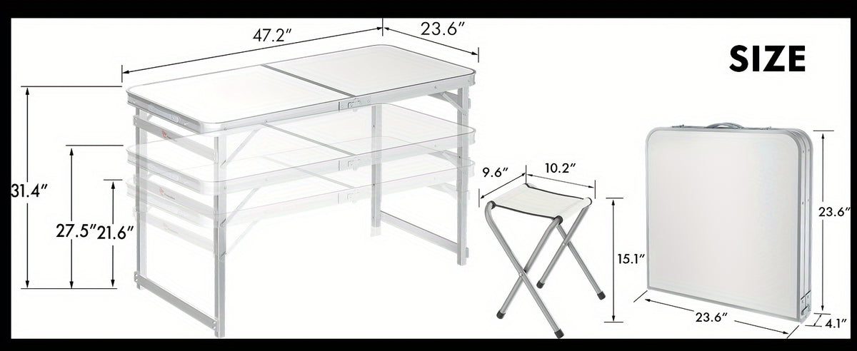 4-Person Portable Folding Picnic Table Set - Aluminum, Lightweight, Height Adjustable