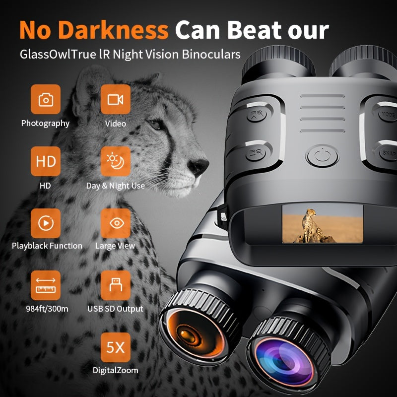 1080p Infrared Night Vision Goggles with 10x Zoom, 7-Adjustments