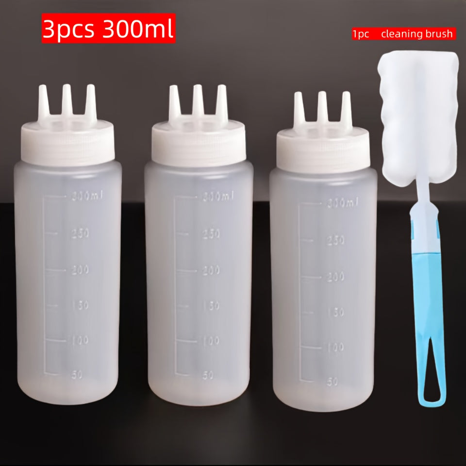 4pcs Squeeze Bottles | 3-Hole Condiment Bottle