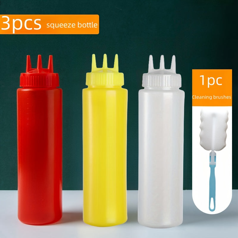 4pcs Squeeze Bottles | 3-Hole Condiment Bottle
