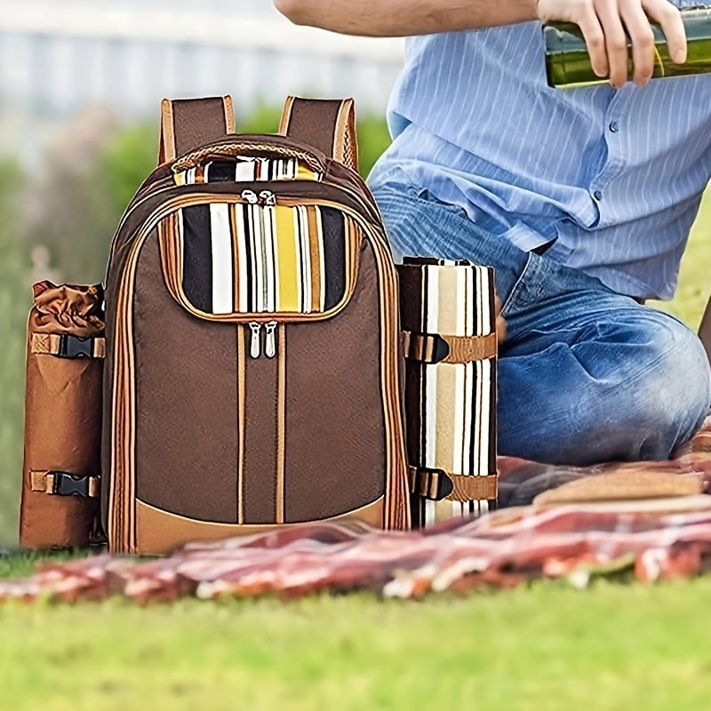 4-Person Picnic Backpack with Cooler Compartment, Detachable Bottle/Wine Holder