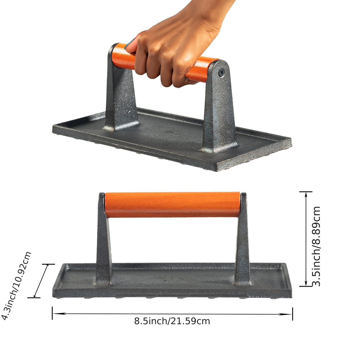 Cast Iron Grill Press With Wooden Handle