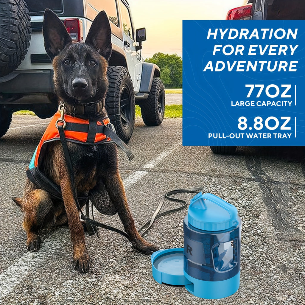 74oz Large Capacity Ocean Blue Dog Water Bottle with Built-In Bowl