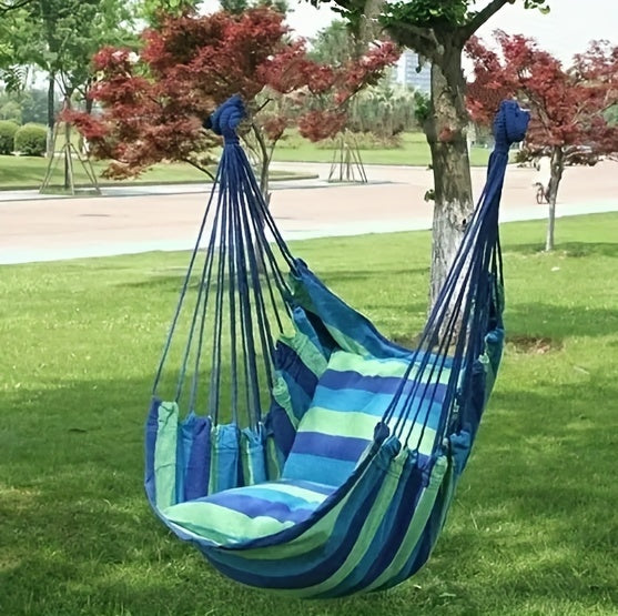 Deluxe Outdoor Hammock Chair - Soft Canvas Leisure Swing with Plush Pillow and Cushion