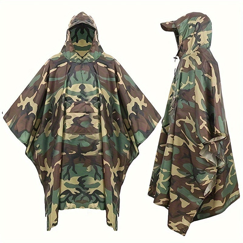 Camouflage Rain Poncho For Adults, Raincoat For Camping Hiking Walking