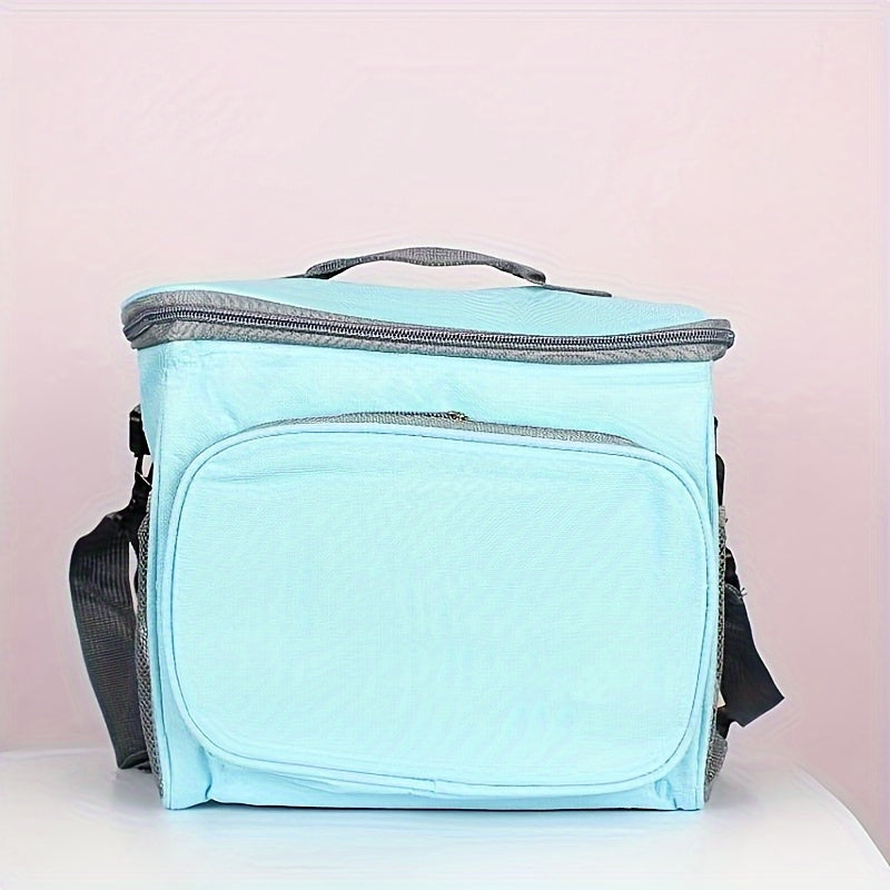 Large Capacity Insulated Color Block Lunch Bag - Foldable