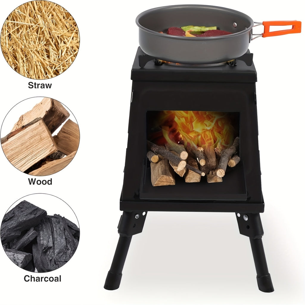 Portable Cast Iron Camping Wood Stove, Black Woodstove