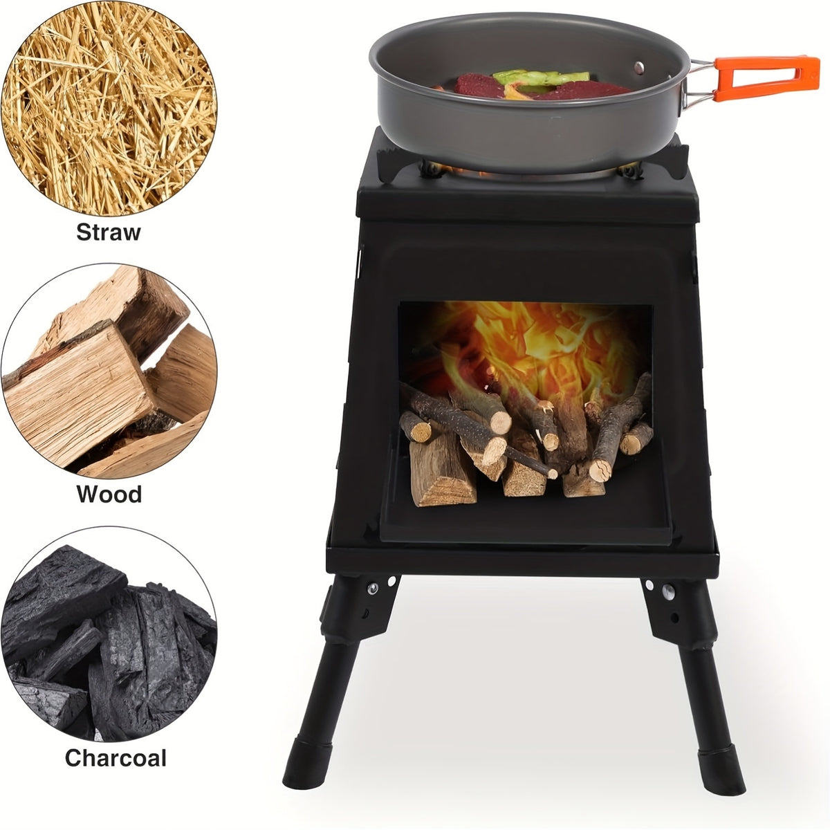 Portable Cast Iron Camping Wood Stove, Black Woodstove