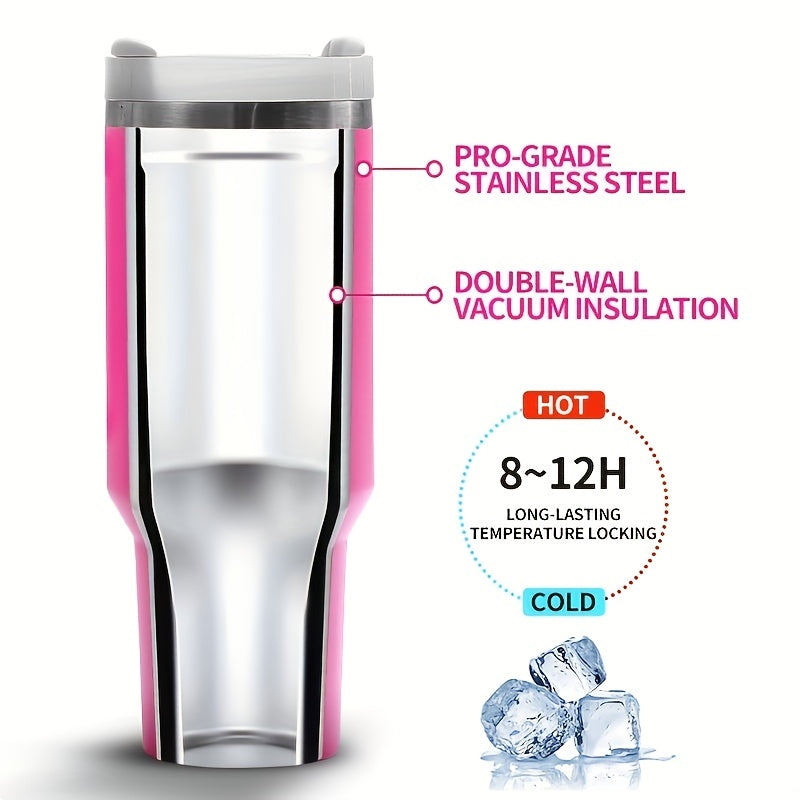 Insulated Cow Print Tumbler with Handle and Straw Lid - 40oz Capacity, 304 Stainless Steel