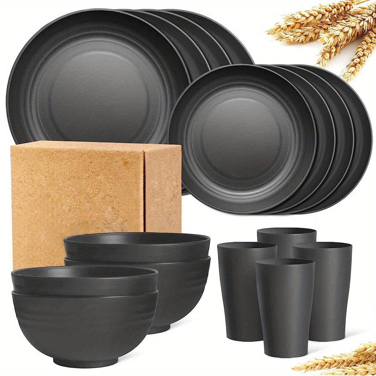 16pcs Unbreakable Wheat Straw Dinnerware Set