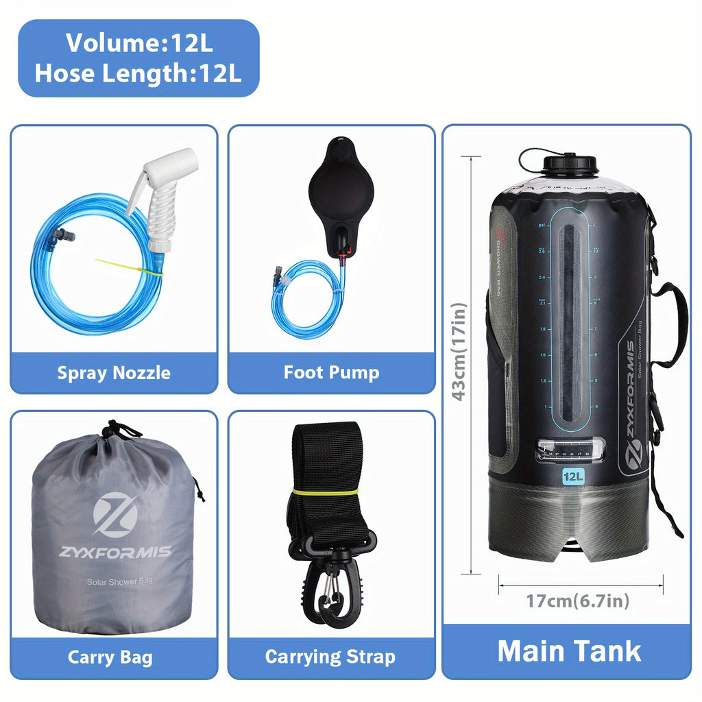12/20L TPU Portable Camping Shower Bag-Easy Fill with Foot Pump