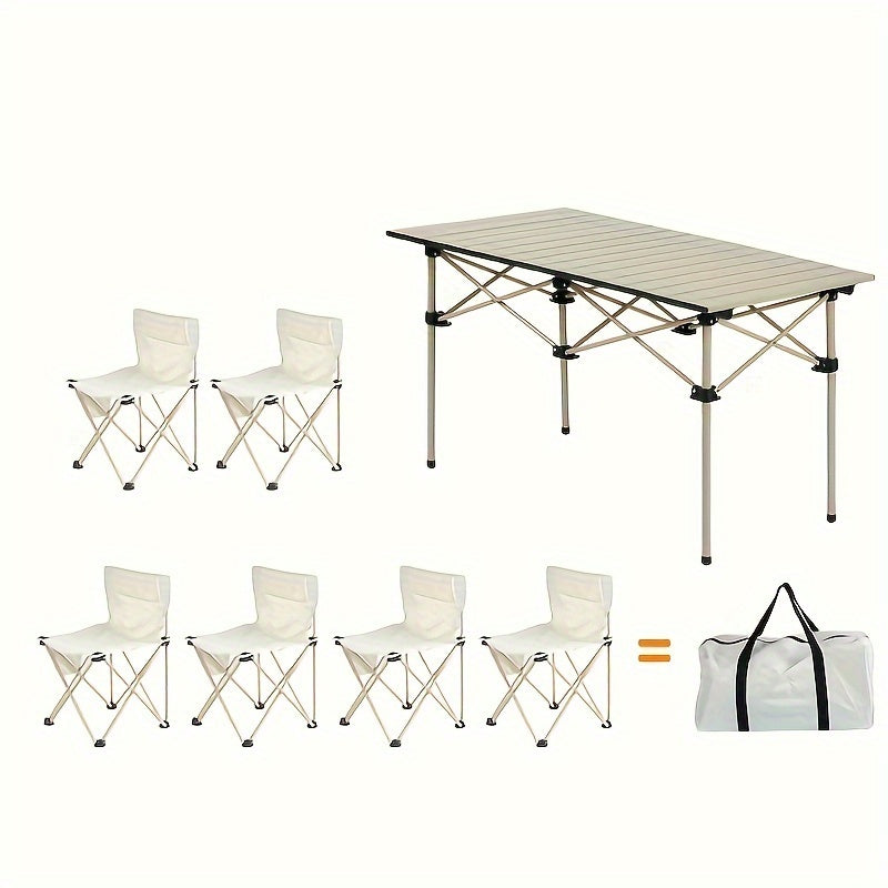 Khaki Camping Table Set 7 Pieces Dining Table Set With 6 Chairs