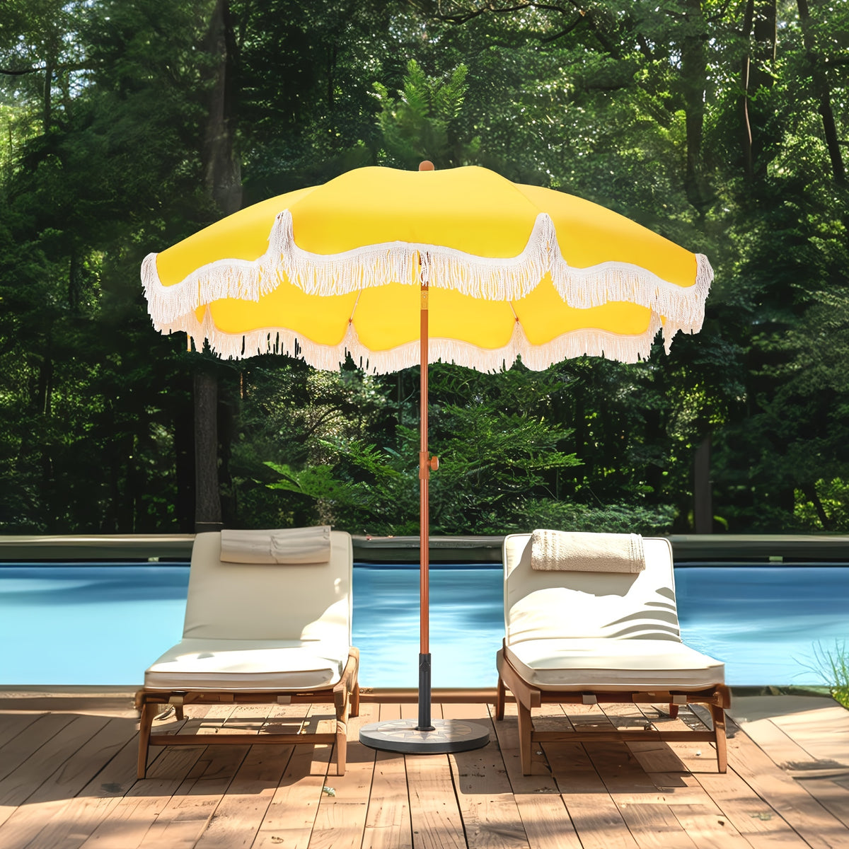 7ft UV 50+ Fringe Beach Umbrella - White Carry Bag Included