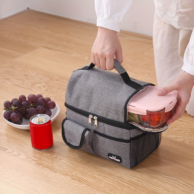 Premium Oxford Cloth Rectangle Lunch Bag - Insulated, Leakproof, Double Compartment