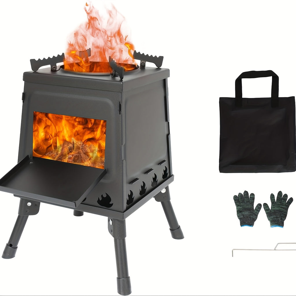 Portable Cast Iron Camping Wood Stove, Black Woodstove