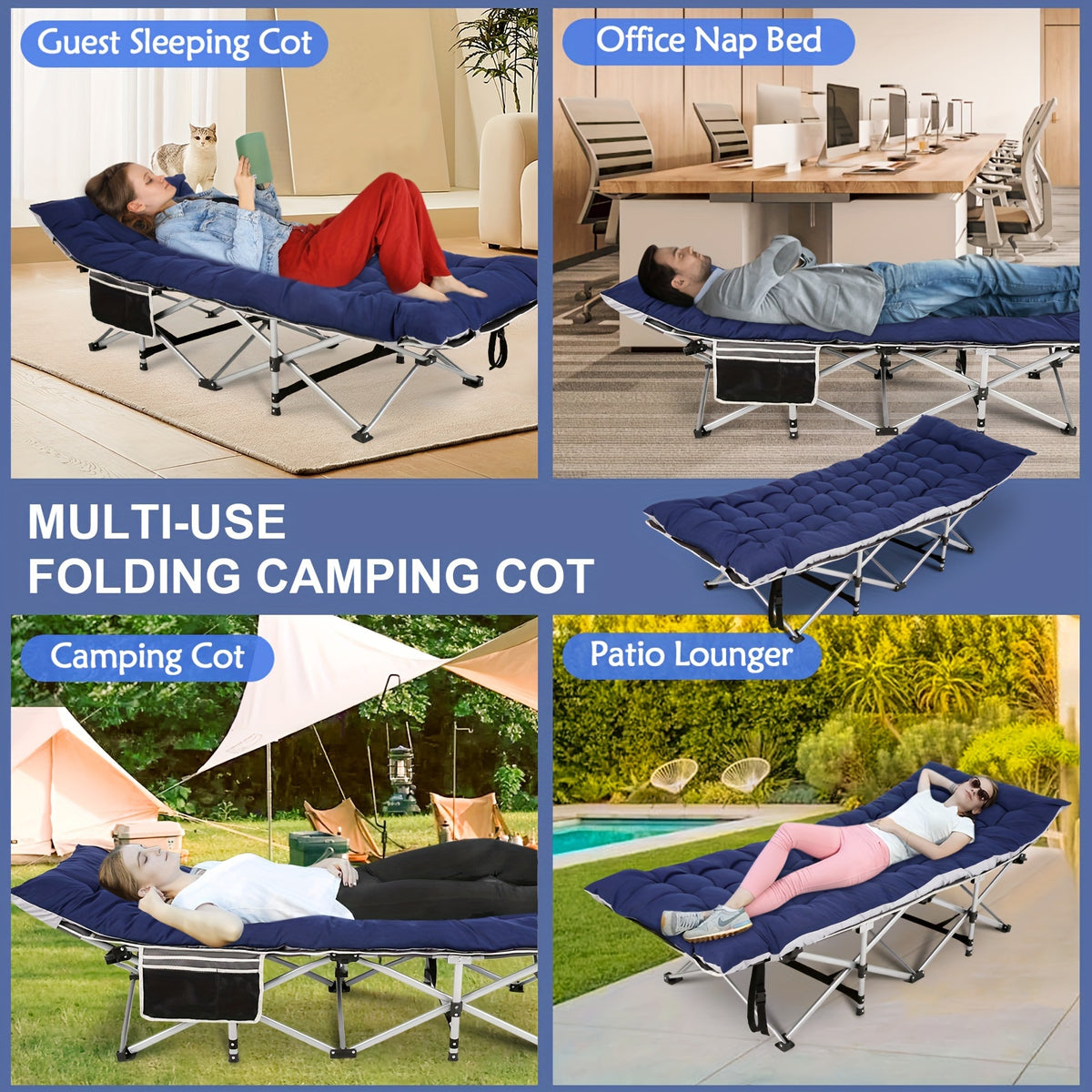Camping Sleeping Cots with cotton-padded/Velvet Mattress, 900lbs