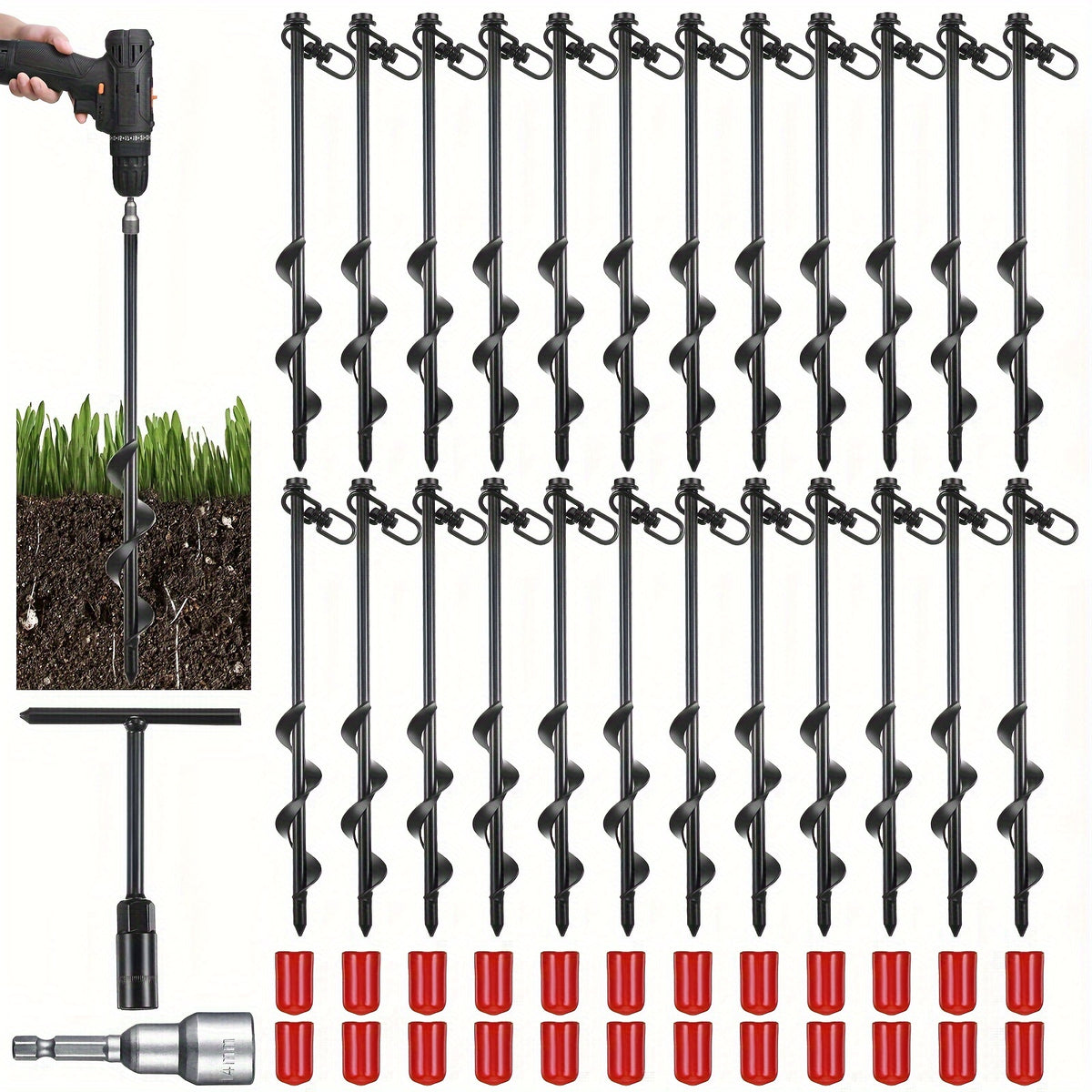 12 Inch Tent Stakes Heavy Duty - Screw in Ground Anchors
