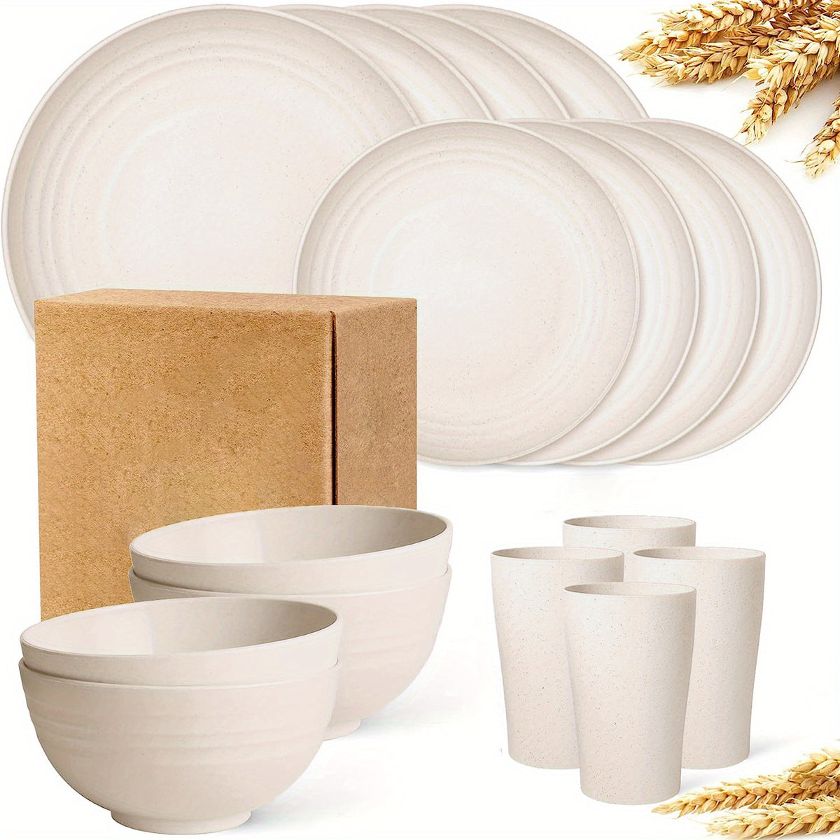 16pcs Unbreakable Wheat Straw Dinnerware Set