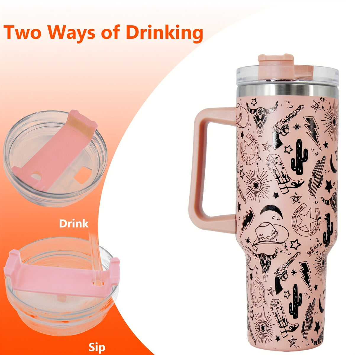 40oz Creative Straw Tumbler  Stainless Steel Handle