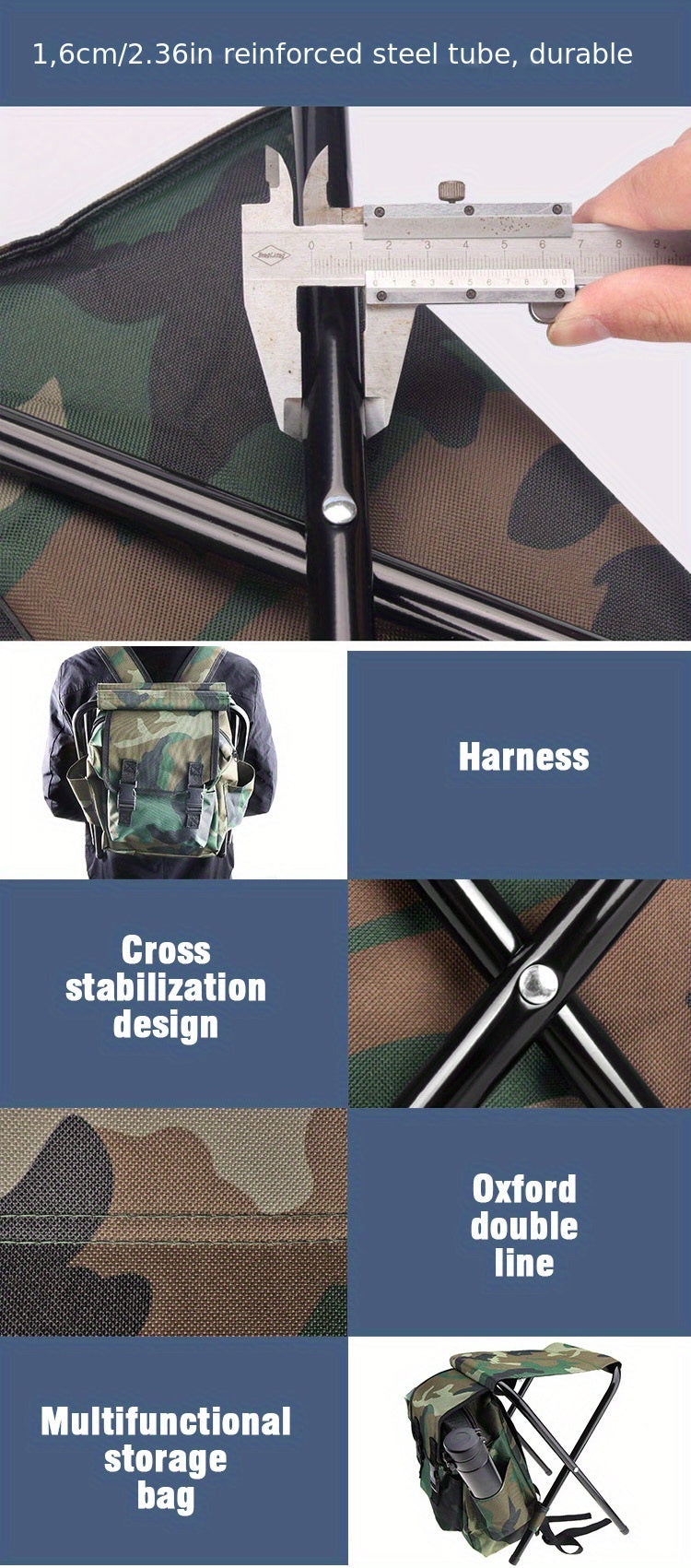 1pc Folding 2 in 1 Camping Chair Backpack