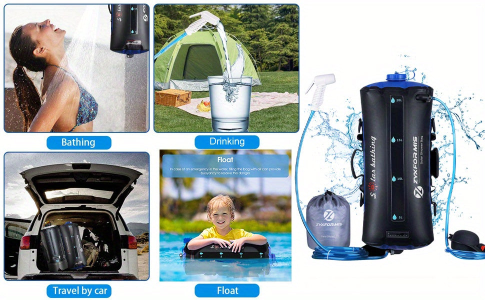 12/20L TPU Portable Camping Shower Bag-Easy Fill with Foot Pump