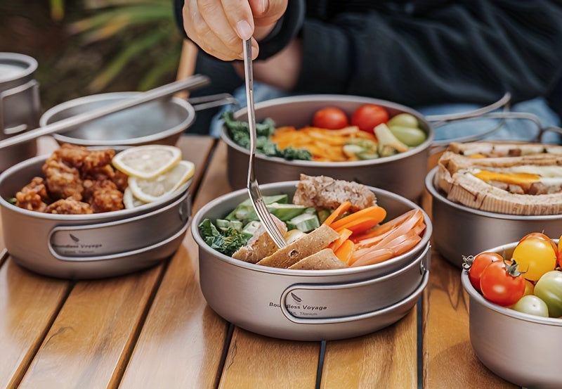 5pcs/set, Titanium Bowl And Pot Set, Foldable