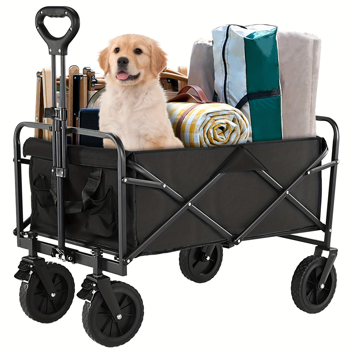 Collapsible Foldable Wagon Cart, Shopping, Camping with Big All-Terrain Wheels