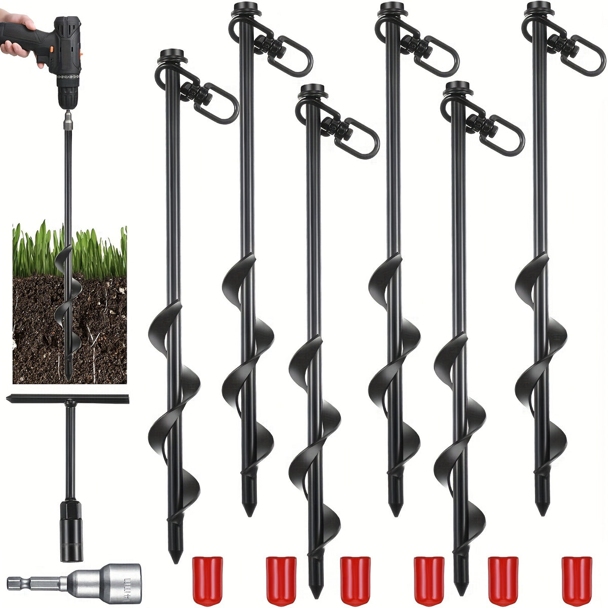 12 Inch Tent Stakes Heavy Duty - Screw in Ground Anchors