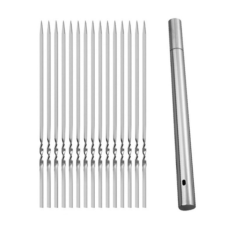 15pcs of Stainless Steel Skewers And 1 Storage Tube for Barbecuing